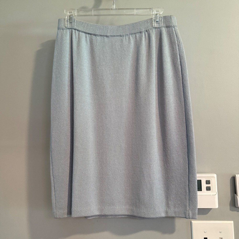 St. John Knit Skirt Women 8 Blue Marie Gray Santana Pencil Professional 4680